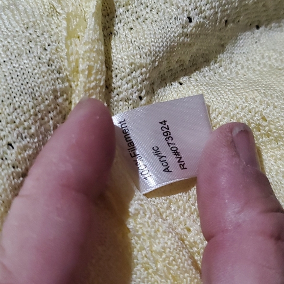 Ming Wang pale yellow black bow trimmed classic cardigan - Picture 8 of 8